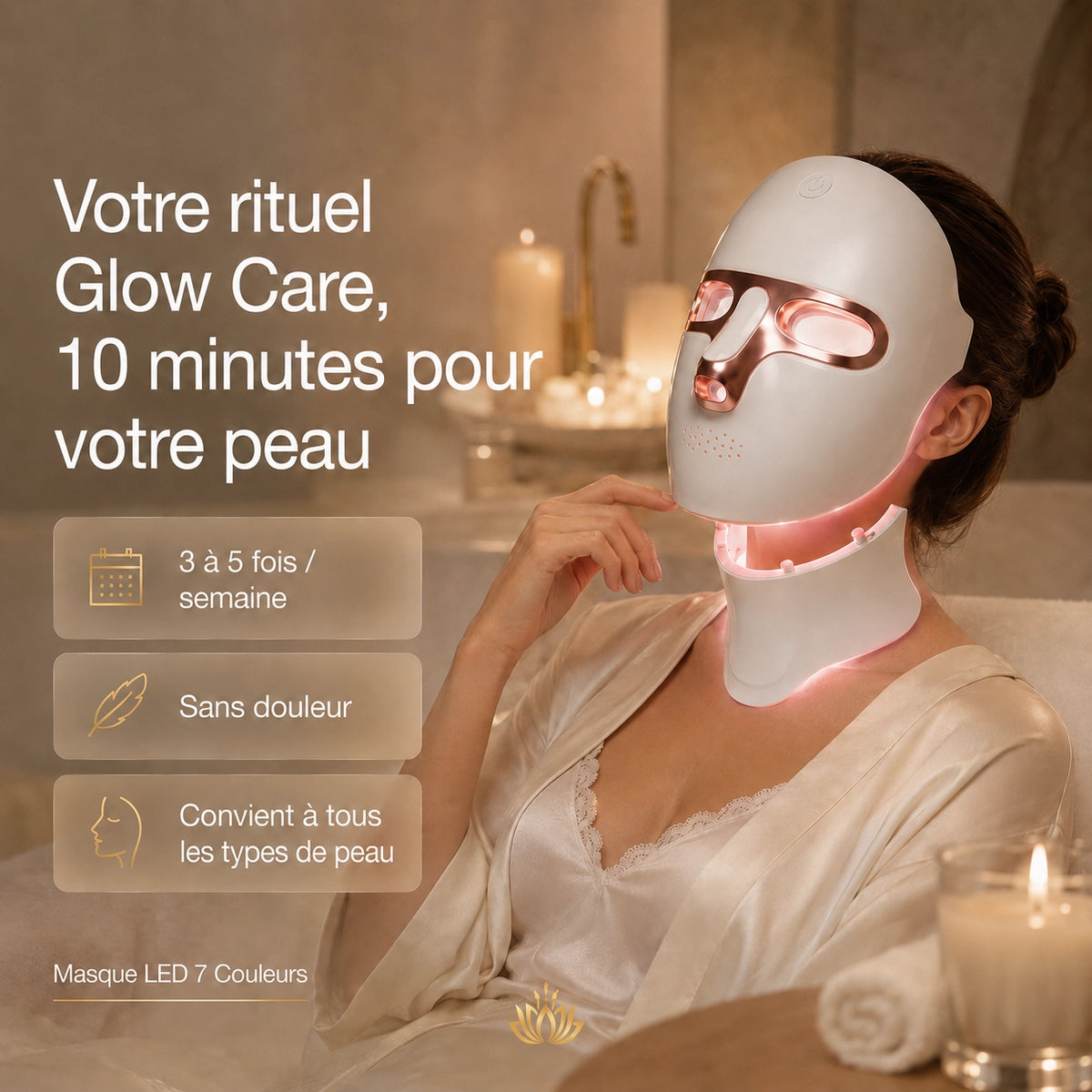 The Glow Care 7-Color LED Face & Neck Mask – Light Therapy for Anti-Aging, Dark Spots, Blemishes & Radiance – Rechargeable